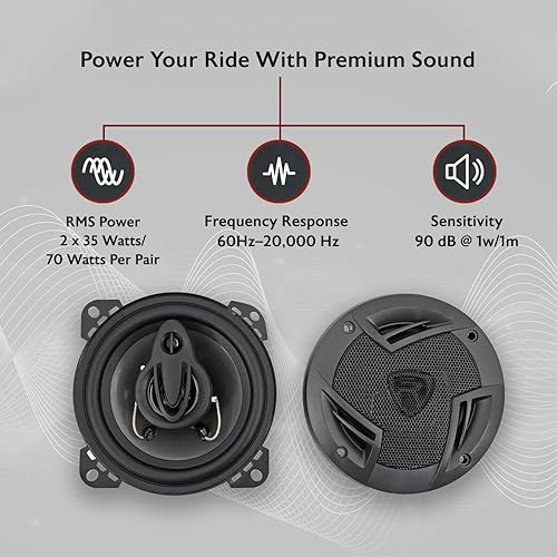 Miniatura 2 de Rockville RV4.3A - Altavoces de coche de 3 vías de 4 pulgadas, 500 W, 4 ohmios, woofer de polipropileno, envolvente de goma de butilo, con rejillas,