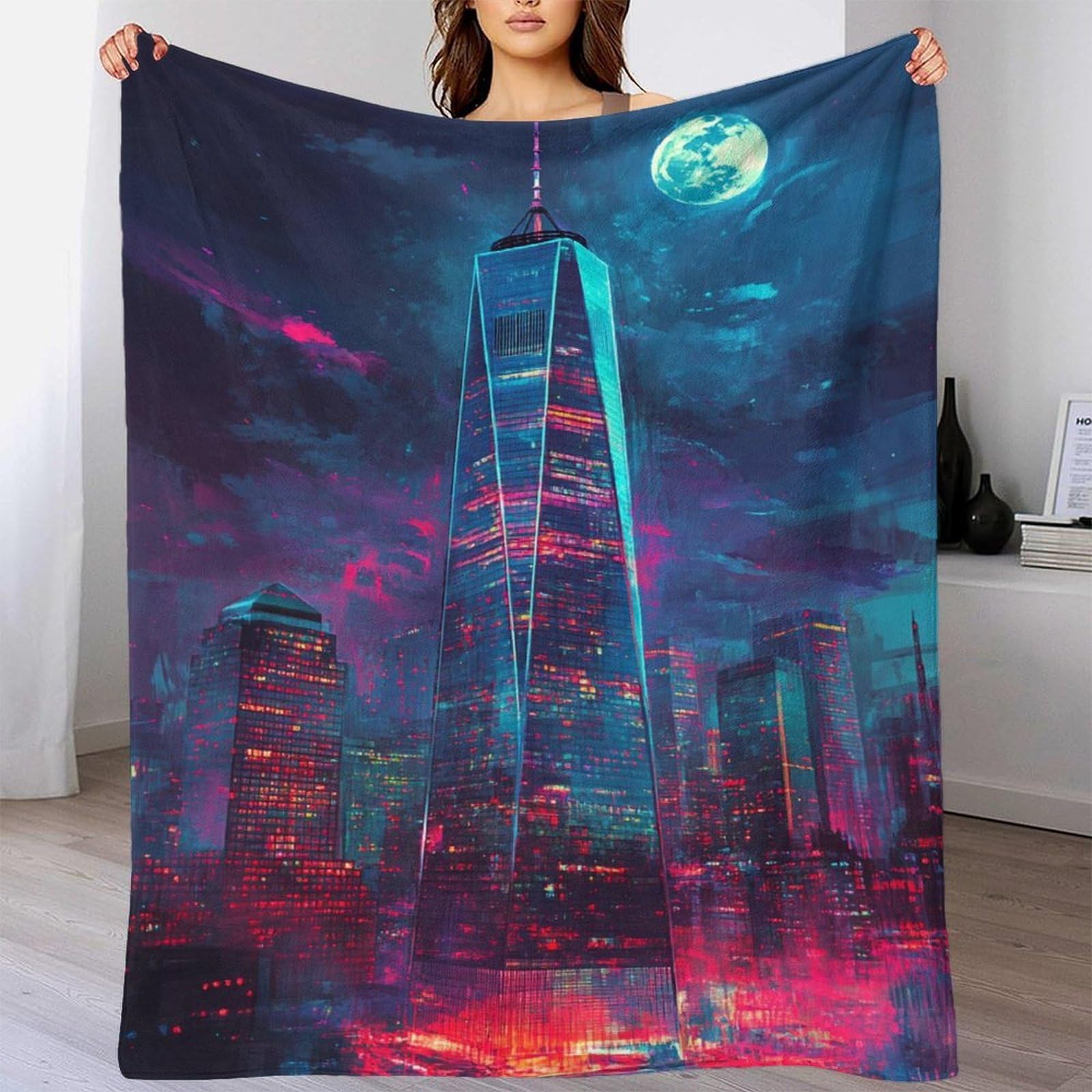 Couverture Neon Skyscape 180x200 grande taille pour canapé salon