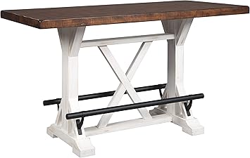 Signature Design by Ashley Valebeck Rustic Farmhouse 36" Counter Height Dining Table, Brown & White