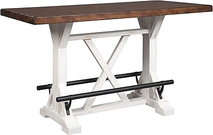 Signature Design by Ashley Valebeck Rustic Farmhouse 36" Counter Height Dining Table, Brown & White