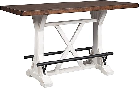 Signature Design by Ashley Valebeck Rustic Farmhouse 36" Counter Height Dining Table, Brown & White