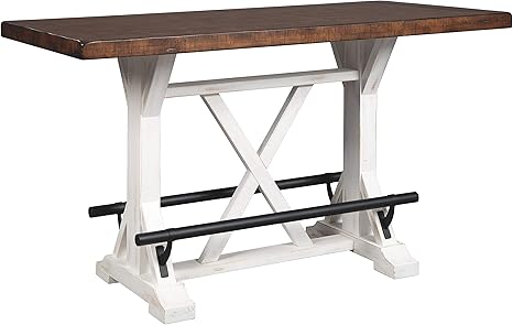 Signature Design by Ashley Valebeck Rustic Farmhouse 36" Counter Height Dining Table, Brown & White