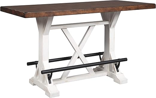 Signature Design by Ashley Valebeck Rustic Farmhouse 36" Counter Height Dining Table, Brown & White