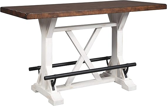 Signature Design by Ashley Valebeck Rustic Farmhouse 36" Counter Height Dining Table, Brown & White