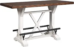 Signature Design by Ashley Valebeck Rustic Farmhouse 36" Counter Height Dining Table, Brown & White