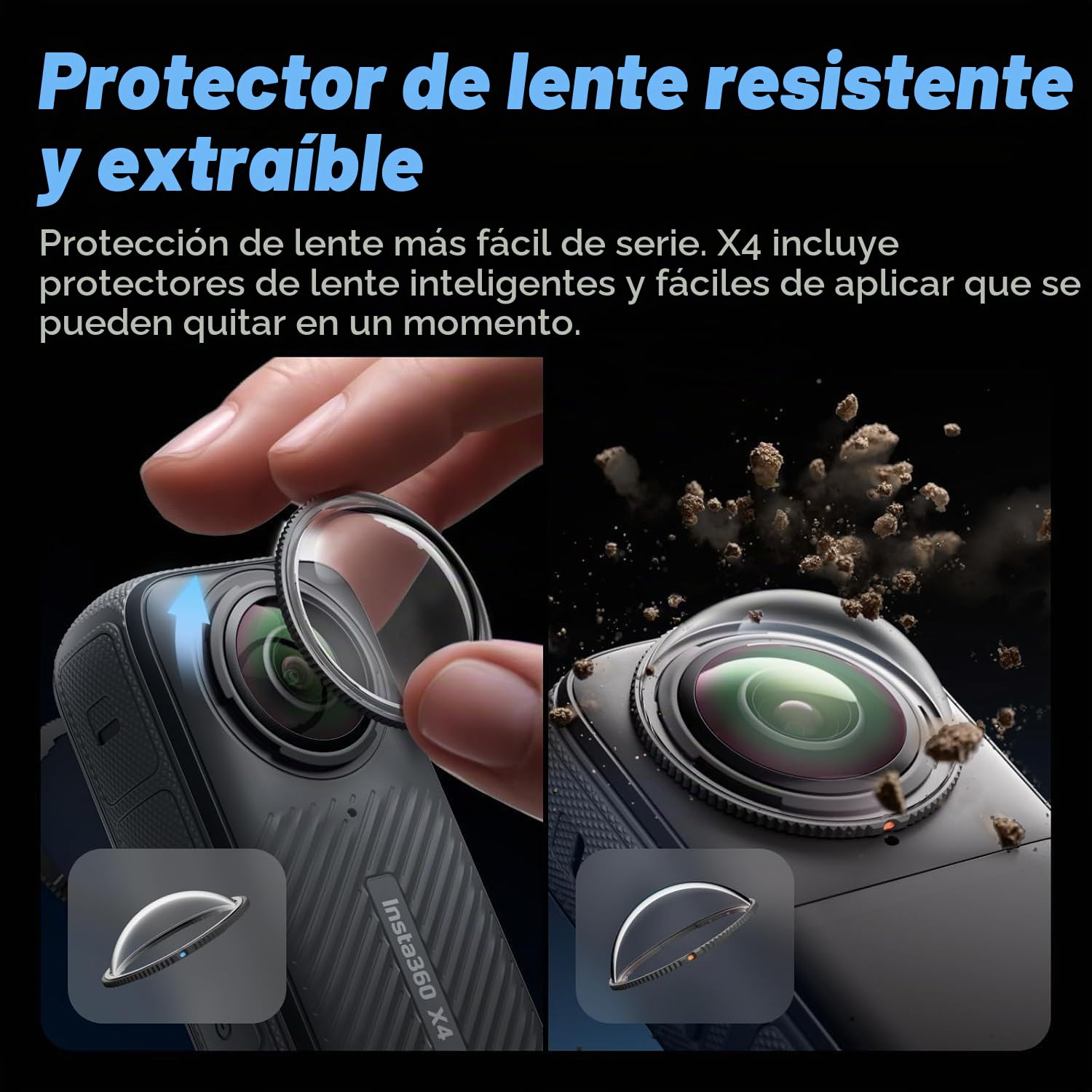 Insta360 X4 Paquete Estándar - Cámara de acción Impermeable 8K 360, Vídeo 4K Gran Angular, Efecto Selfie Stick Invisible, Protectores de Lente Extraíbles, 135 Min Batería (Reacondicionado)