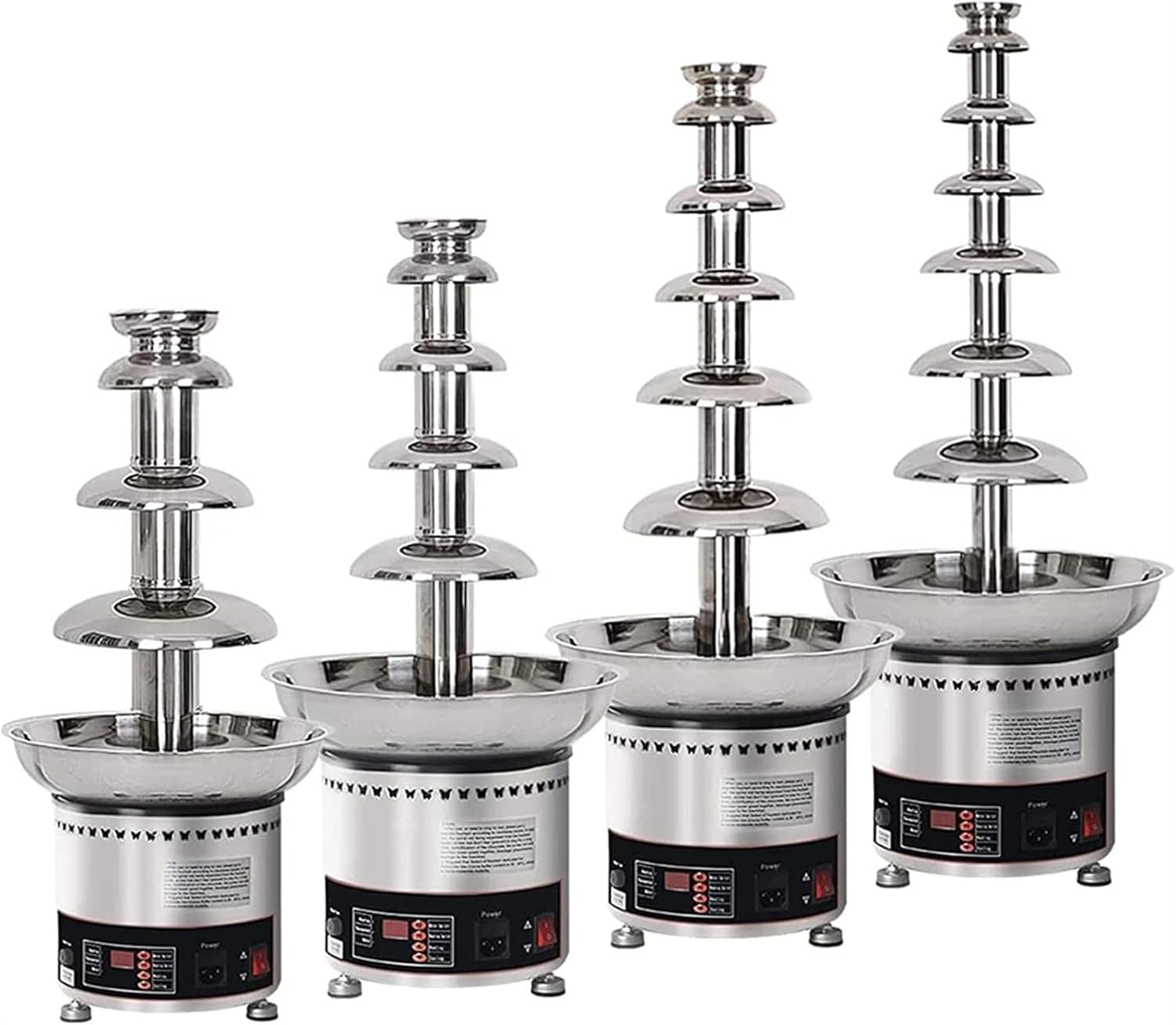 4/5/6/7 Tiers Chocolate Fountain Fondue, Electric Melting Machine Set 304 Stainless Steel for Nacho Cheese, BBQ Sauce, Ranch, Liqueurs, Silver