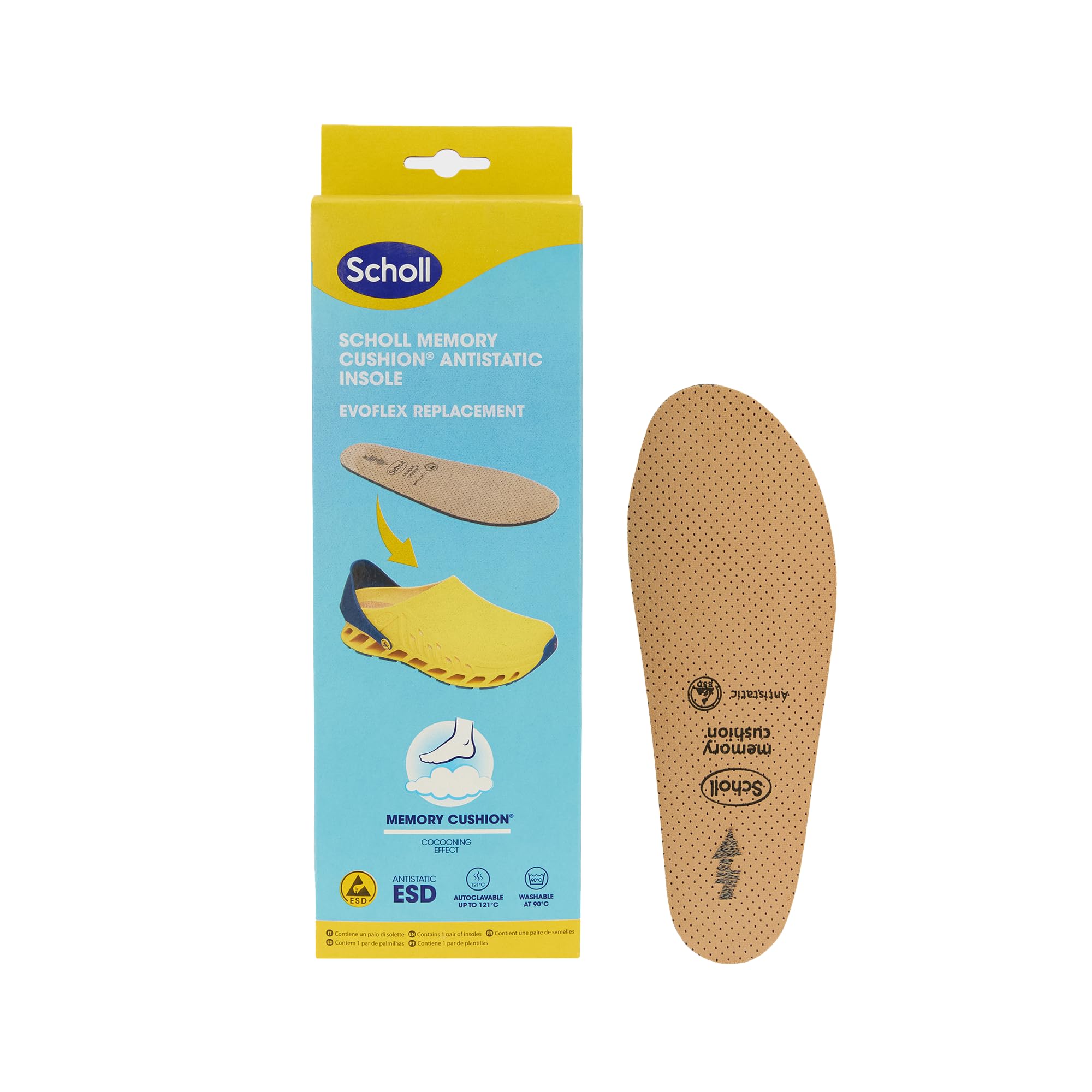 Scholl Antistatic Memory Cushion Insoles for Evoflex, Unisex-Adult, EU 39, Beige, 5 UK