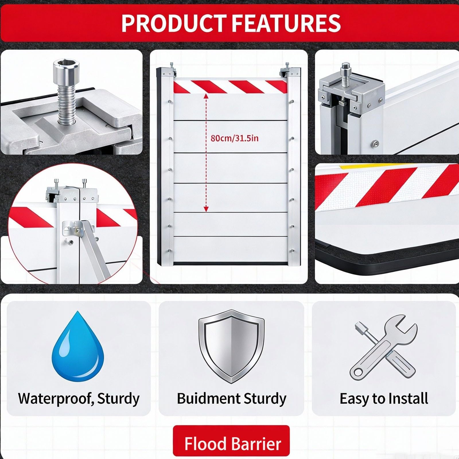Aluminium BarrièRe Anti-Inondation 80x60cm Barrières, Joint Porte Garage BarrièRe Anti Inondation, Panneau de PréVention Des Inondation, BarrièRe Mobile de Protection Contre Les Inondations