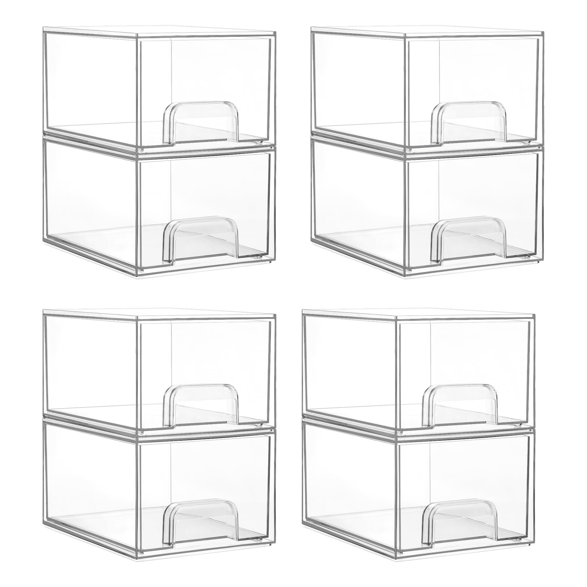 Vtopmart 8 Pack Small Clear Stackable Storage Drawers,Acrylic Bathroom Makeup Organizer,Plastic Storage Bins For Vanity, Undersink, Kitchen Cabinets, Pantry, Home OrganizationVtopmart 8 Pack Small Clear Stackable Storage D…