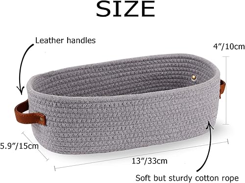 Miniatura 5 de Oradrem Cesta tejida pequeña de cuerda de algodón, cesta de papel higiénico, cesta de almacenamiento de habitación con asas para baño, 13 x 5.9 x 4