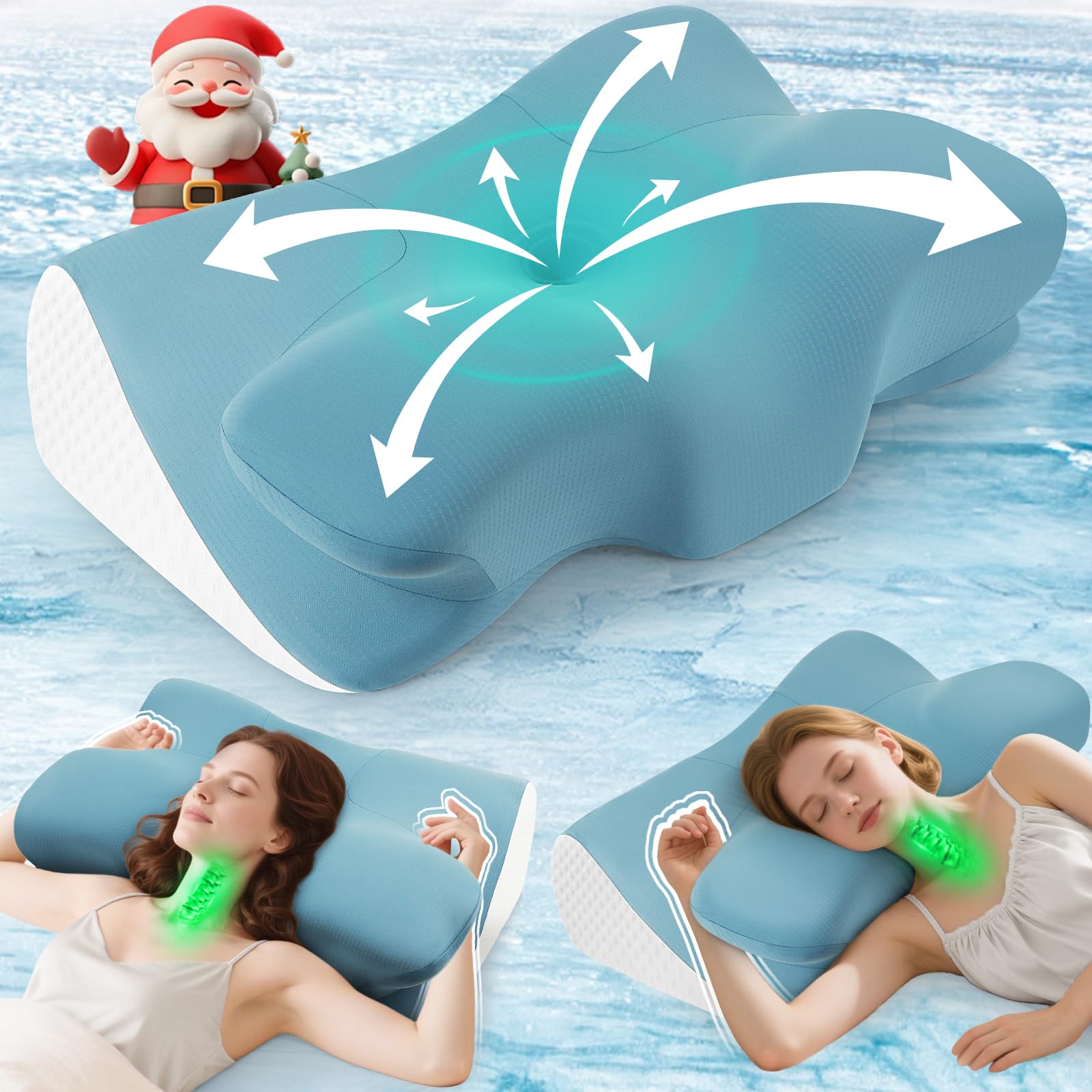 Drifina 01-Blue Orthopaedic Cervical Memory Foam Pillow For Neck & Shoulder Pain Relief, Contour Neck Support Pillow With Arm Rest Groove, Dual Height For Side, Back & Stomach Sleepers, Cooling Cover, 100-Night Trial