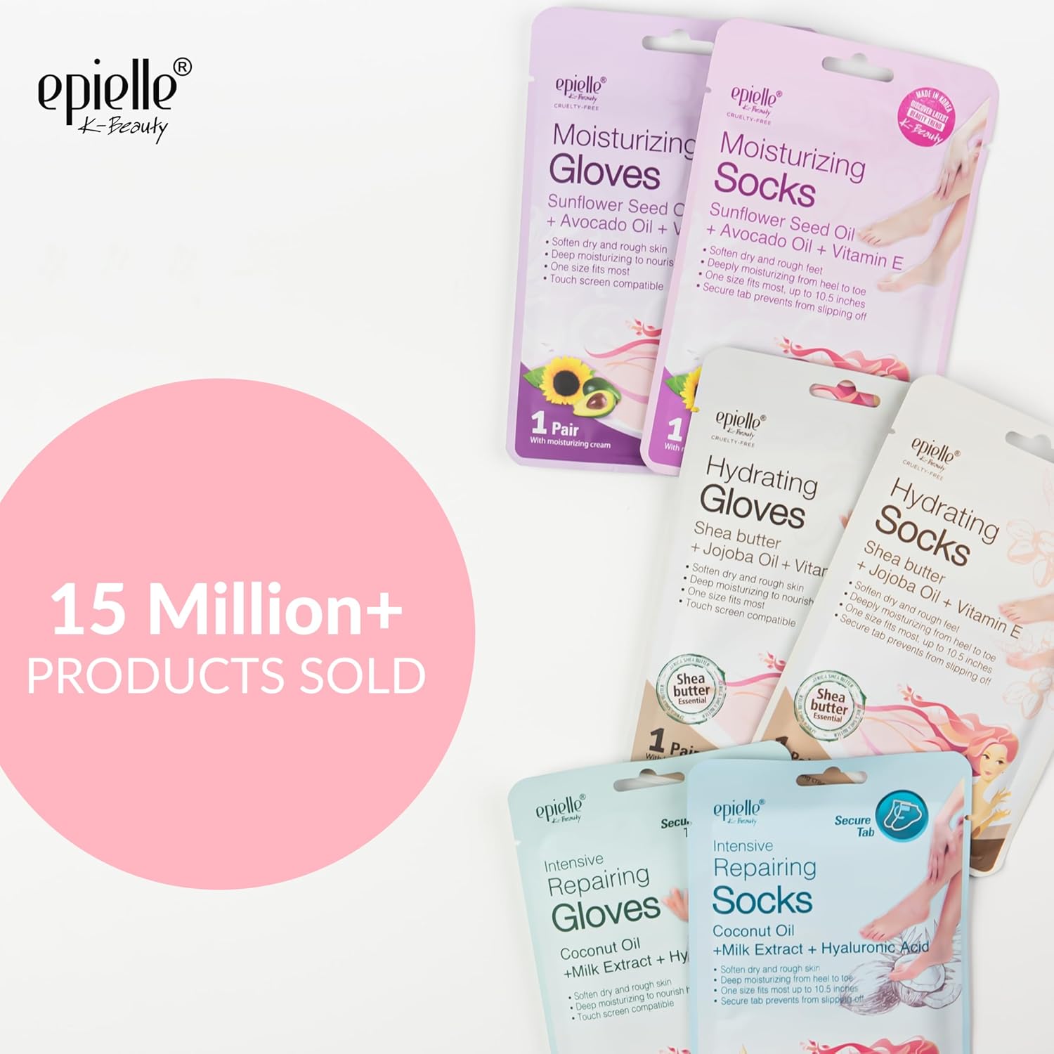 Epielle Moisturizing Foot Mask 6 Pairs, Soften with Sunflower Seed Oil & Vitamin E, Deep Moisturizing Socks for Dry, Cracked Feet, Self Care Gifts for Women, Spa Kit, Stocking Stuffers - Image 2