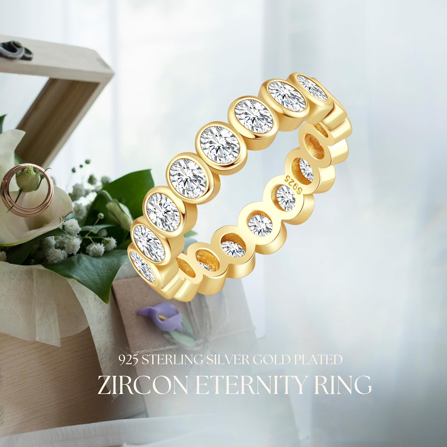 14K Gold Plated Ring 925 Sterling Silver Cubic Zirconia Wedding Ring Eternity Bands for Women Lover - Image 7