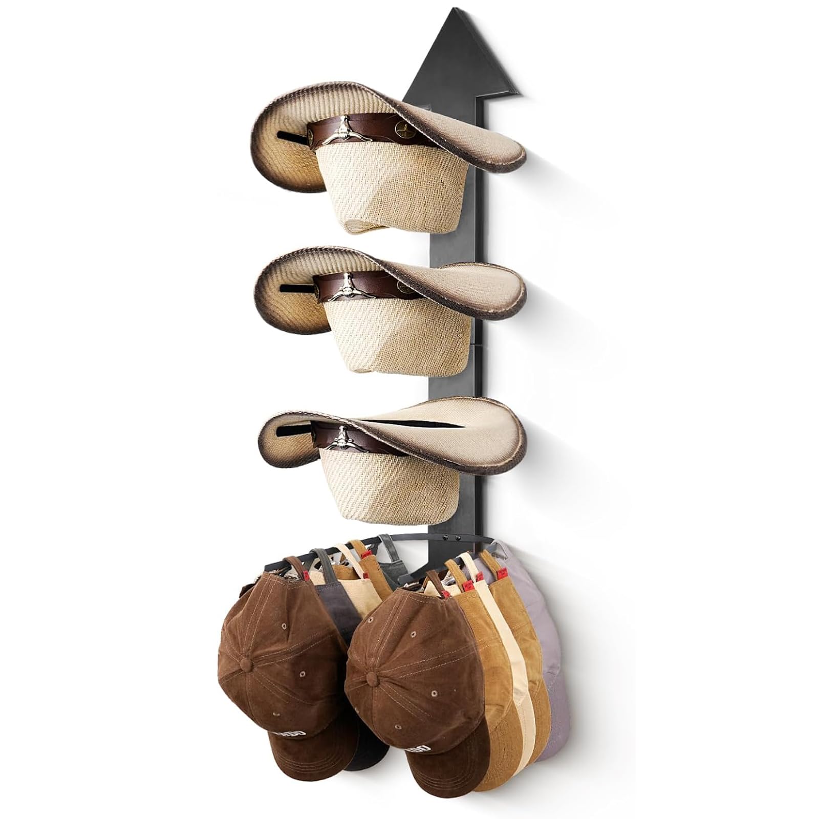 HYDERMUSCowboy Hat Rack for Wall Rustic Wood Arrow Design Hat Organizer 3 Piece Cowboy Hat Hanger Western Cowboy Hat Storage Cowgirl Hat Holder Black