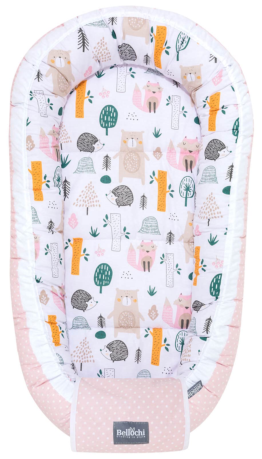 Bellochi Baby Nest Pod śpioszki dla noworodka, 100% bawełna, certyfikat Oeko-TEX, 90 x 60 x 12 cm, z krawędziami ochronnymi, las