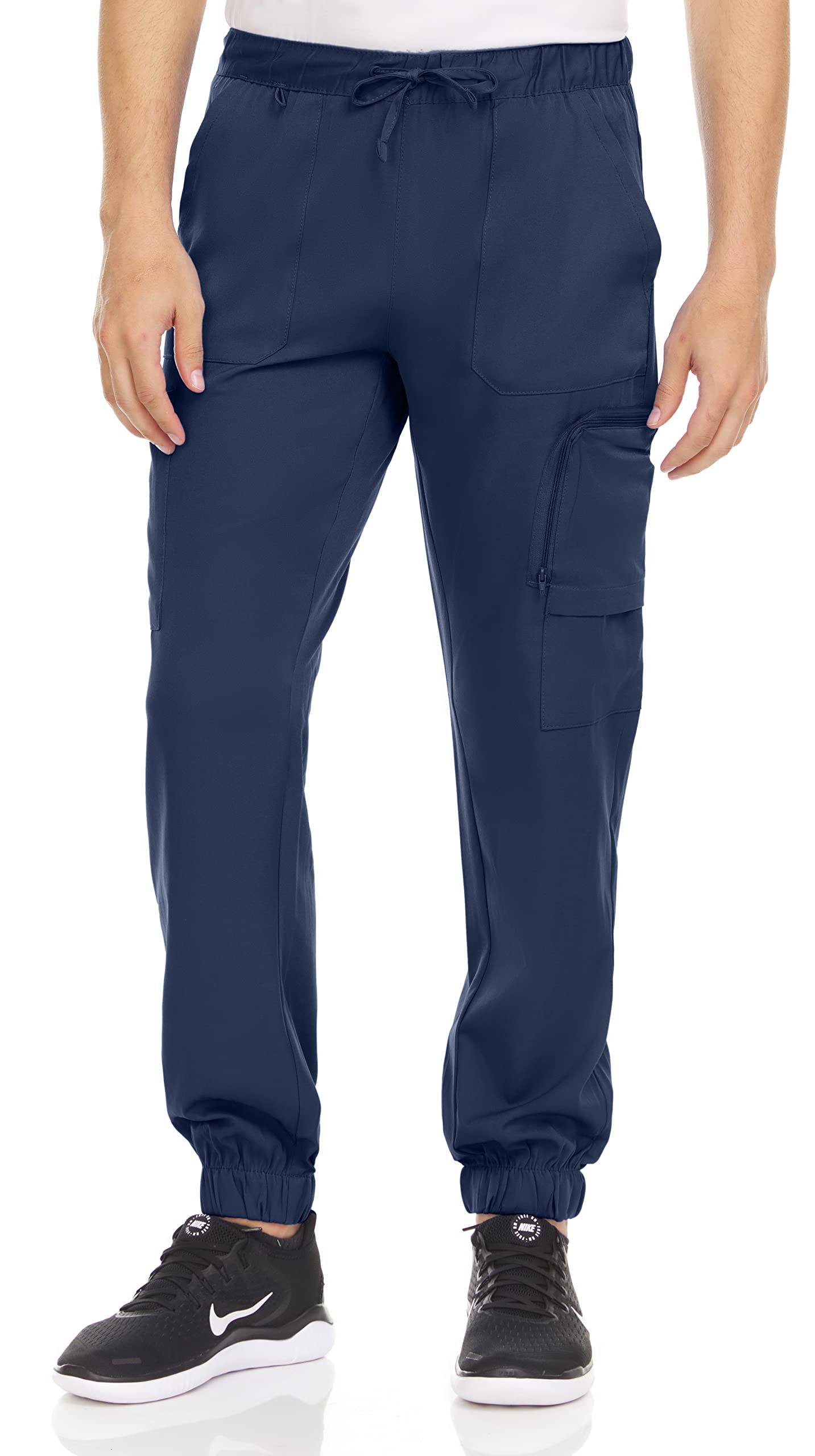 MediChic Men's Scrubs Joggers Pants with 6 Pockets and Elastic Ankle Cuffs in 5 Colors Navy
