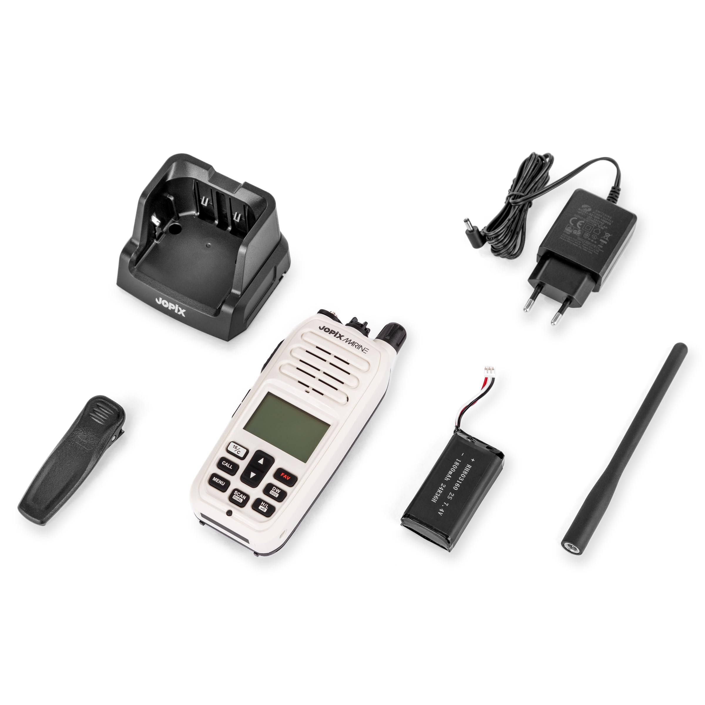 Jopix Marine 616P Blanco Walkie Talkie VHF Marino, Flotante e Impermeable IP67, 5W, 88 Canales