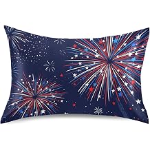 Gredecor Satin Pillowcase Standard Size Blue White Red Fireworks-2 Pillow Cases Silky Pillow Cover for Home Sofa Bedroom 20x26 in