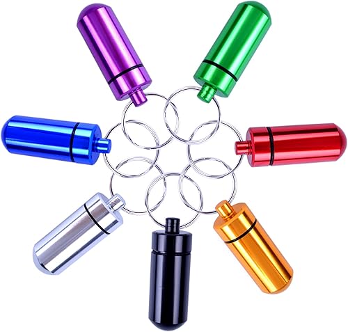 Miniatura 2 de 7 soportes para pastilleros, mini estuche portátil de aluminio impermeable con llavero para viajes, camping, senderismo, deportes al aire libre