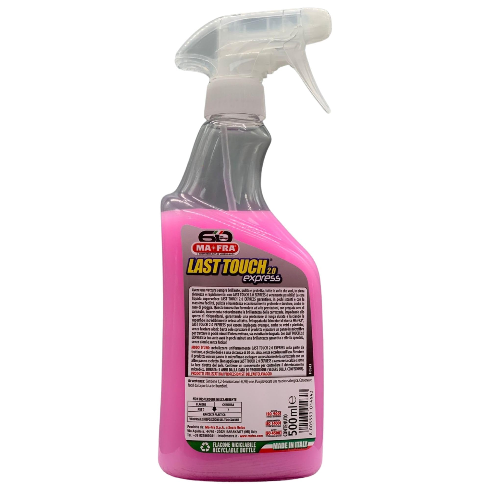 Cera Liquida Superveloce Spray LAST TOUCH 2.0 EXPRESS, Per Una Rifinitura Perfetta. Azione Pulente e Protettiva, Effetto Specchio, Effetto Seta, Non Unge 500ml (2 Spray)