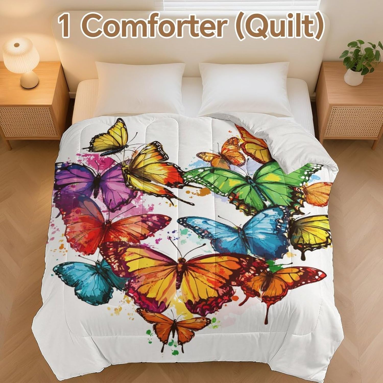 Colorful Butterflies Comforter Bedding Heavy Bed Blanket Soft Warm Fluffy All Seasons Only Quilt 203x229cm