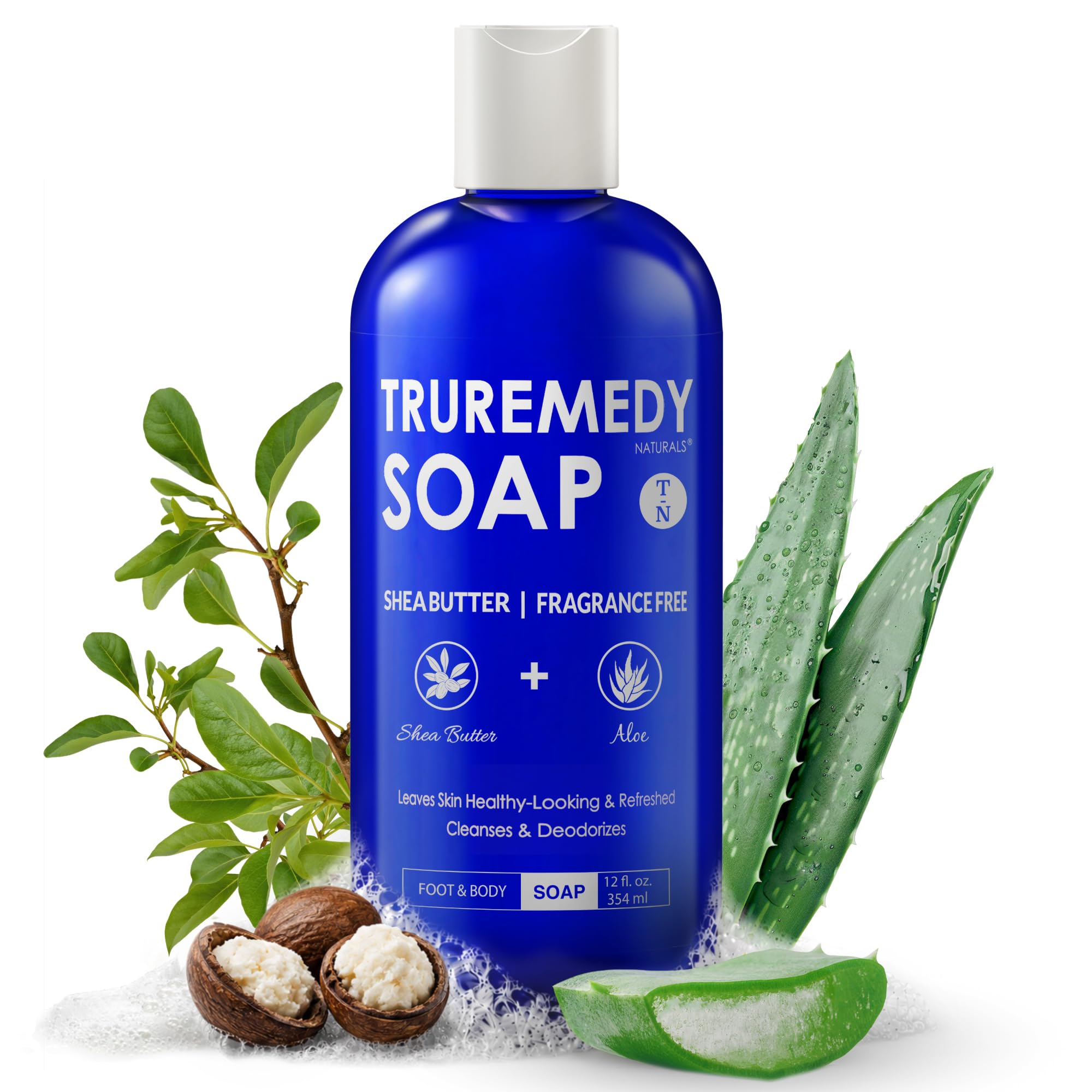 Truremedy Naturals Body Wash, Fragrance Free (12oz) | Invigorating Body Wash and Shower Gel Fragrance-Free with Aloe Jojoba and Rosemary Oil for Men