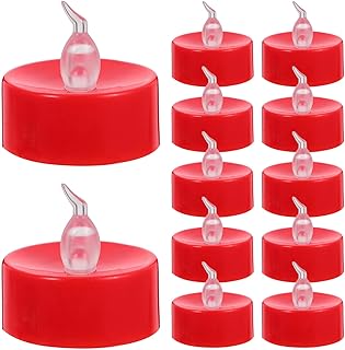 NUOBESTY 12 Velas Electrónicas Con Parpadeante Para Navidad Decoración Navideña Lámpara De Vela Adorno De Sin Humo LED Pequeña Botón Batería Color Rojo