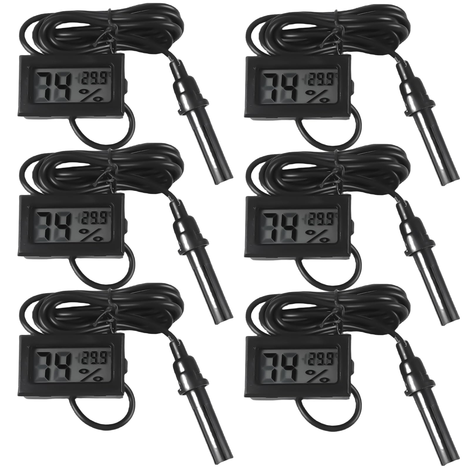 Lot de 6 mini thermomètres numériques LCD avec capteur et câble de 1,5 m pour reptiles, incubateurs et aquariums