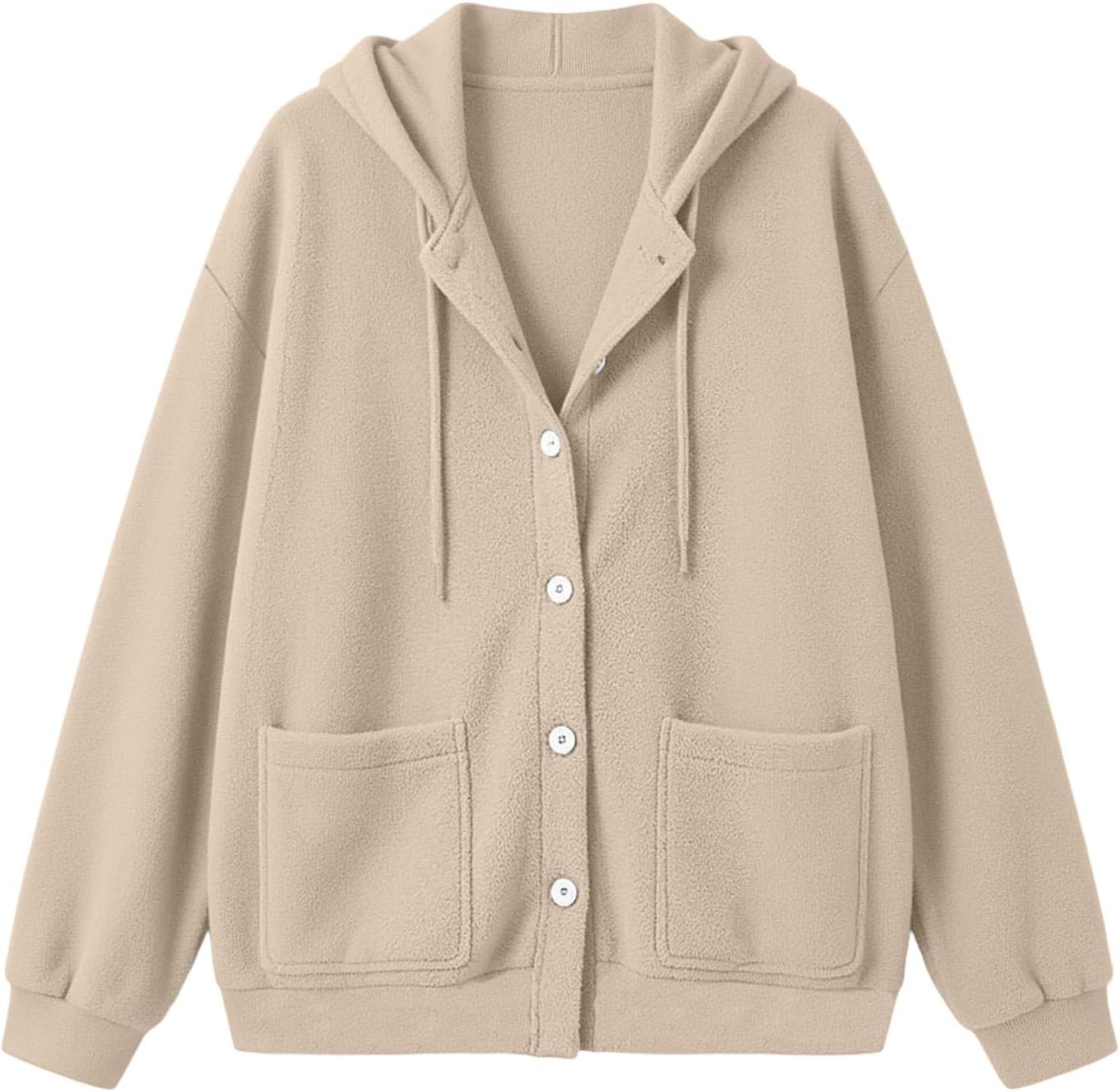 Women's Warm Fleece Hooded Coat Button Front Drawcord Casual Jacket
