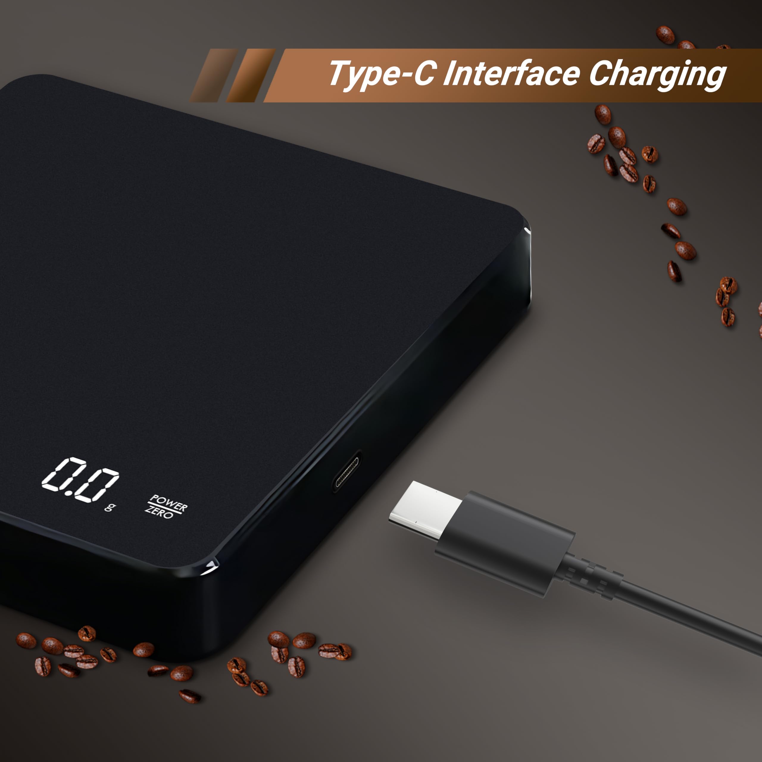 Balance de Précision pour Café Rechargeable - 3kg/0.1g avec Minuterie Intégrée | Balance à Café Électronique avec Tara Automatique et USB-C | Pour Espresso, Pour Over, Filtre & Barista
