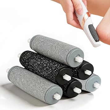 Flawless Replacement Heads for JML NuYou Pedi Foot Roller Product, Micro Foot File Replacement Rollers Compatible with JML Pedi Electric Roller for Feet Callus Remover & Smooth Skin Black+Gray, 6 PCS
