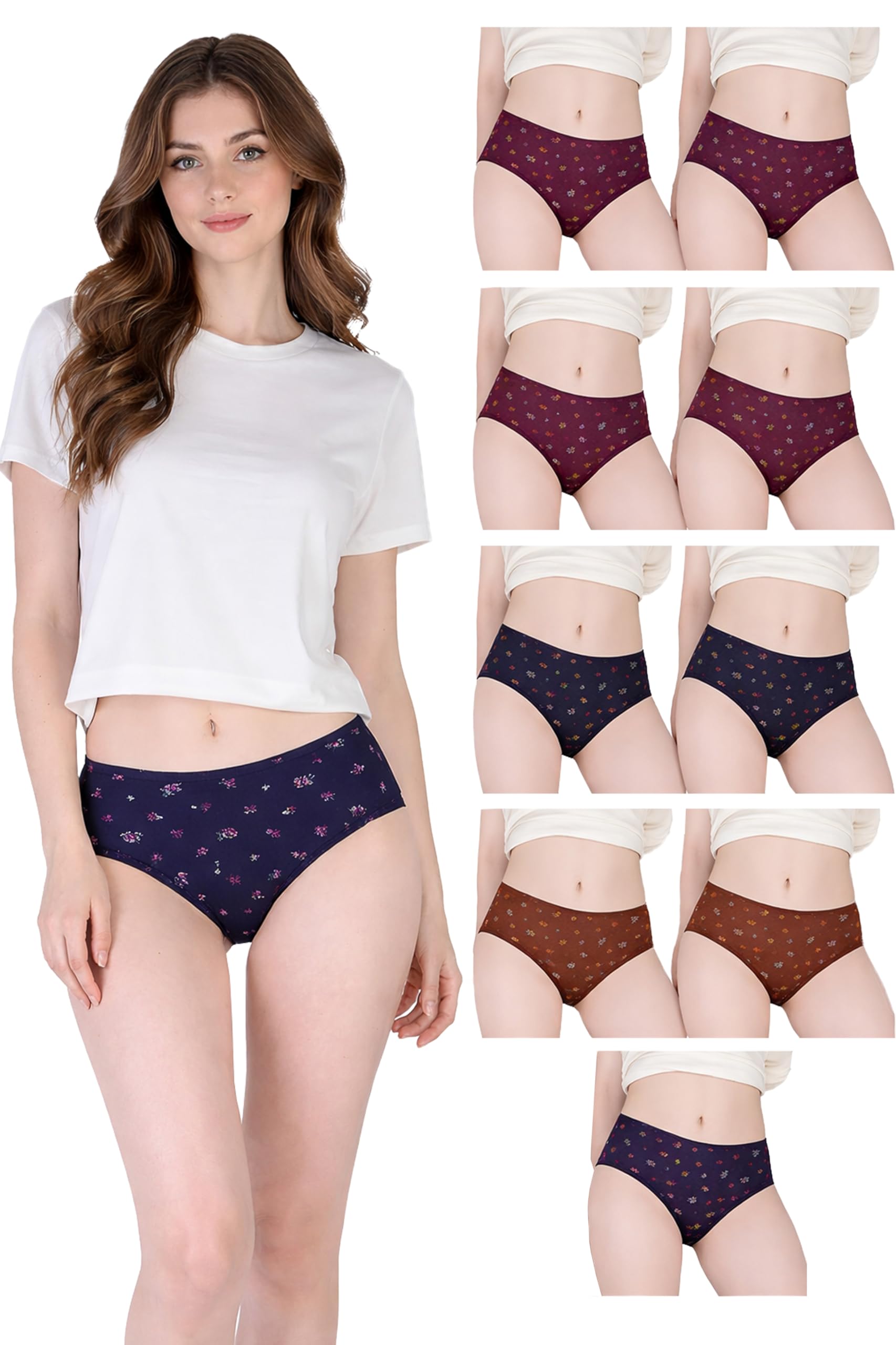 Fairlady Women's Briefs | Full Coverage, 100% Super Soft Cotton, Hosiery, Mid Waist | Inner Elastic Waistband | Underwear, Innerwear, Panties | Floral Print (Pack of 10) (Multicolor)