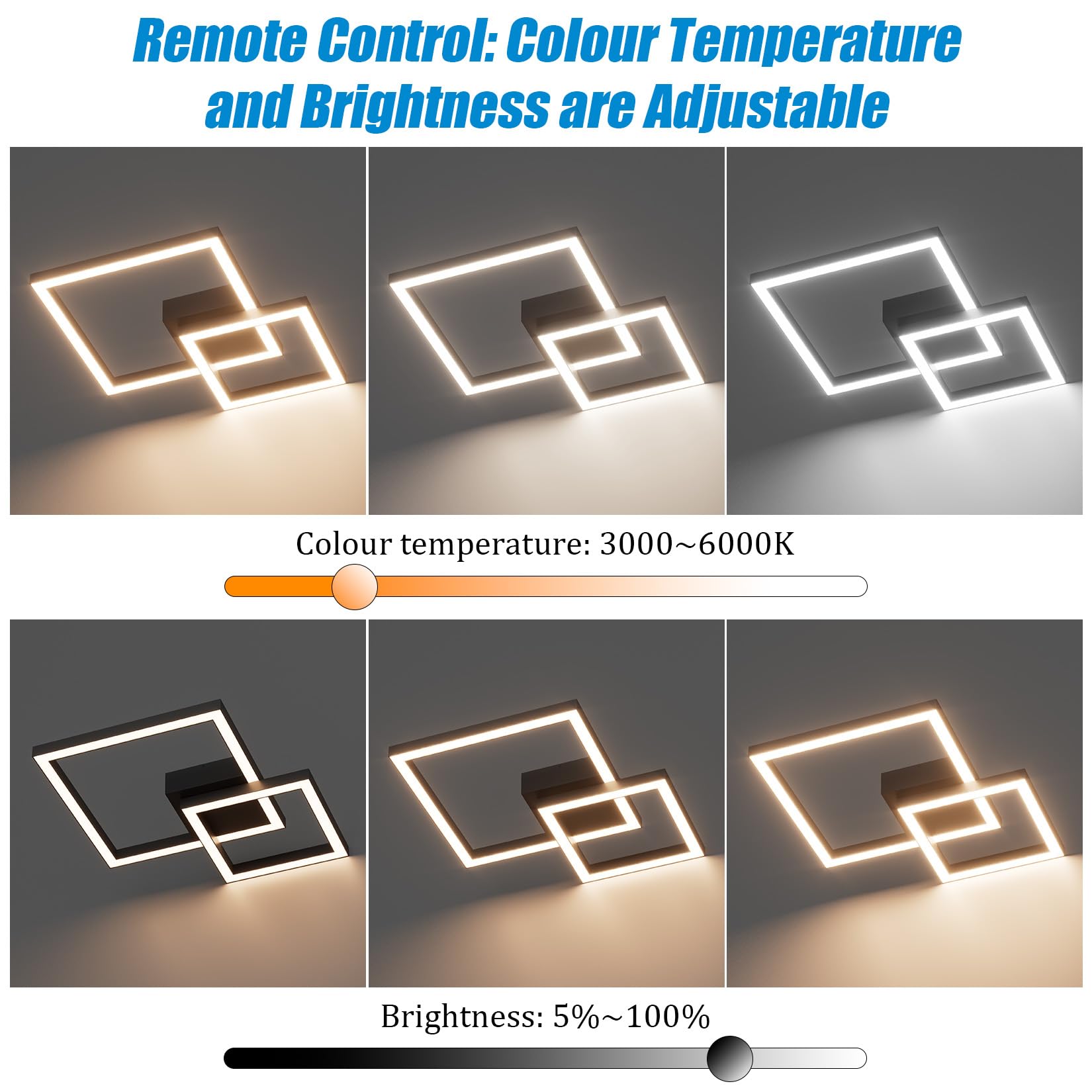 Klighten Lampa sufitowa LED, ściemniana, 35 W, z pilotem zdalnym, nowoczesne oświetlenie sufitowe do salonu, sypialni, kuchni, korytarza, 36 x 36 cm, 3000 K