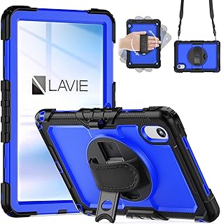 「内蔵スクリーンプロテクター」Doo LAVIE Tab T11N 11インチ用 ケース PC-T1175LAS/TAB11Q02/T1175LAC/T11S7LAS対応 耐衝撃 カバー ペン収納付き 360°回転キックスタンド 手持ちバンド ショルダー 落下防止 三層構造 防塵 子供 現場用 lavie tab t11n t1175/la対応 ショルダーケース(ブラック+ダークブルー)
