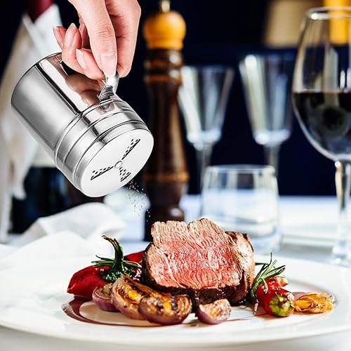 Miniatura 5 de Botella de condimentos con asa de acero inoxidable, 3 piezas, mezclador de especias versátil de metal con tapa giratoria para cocinar utensilios de