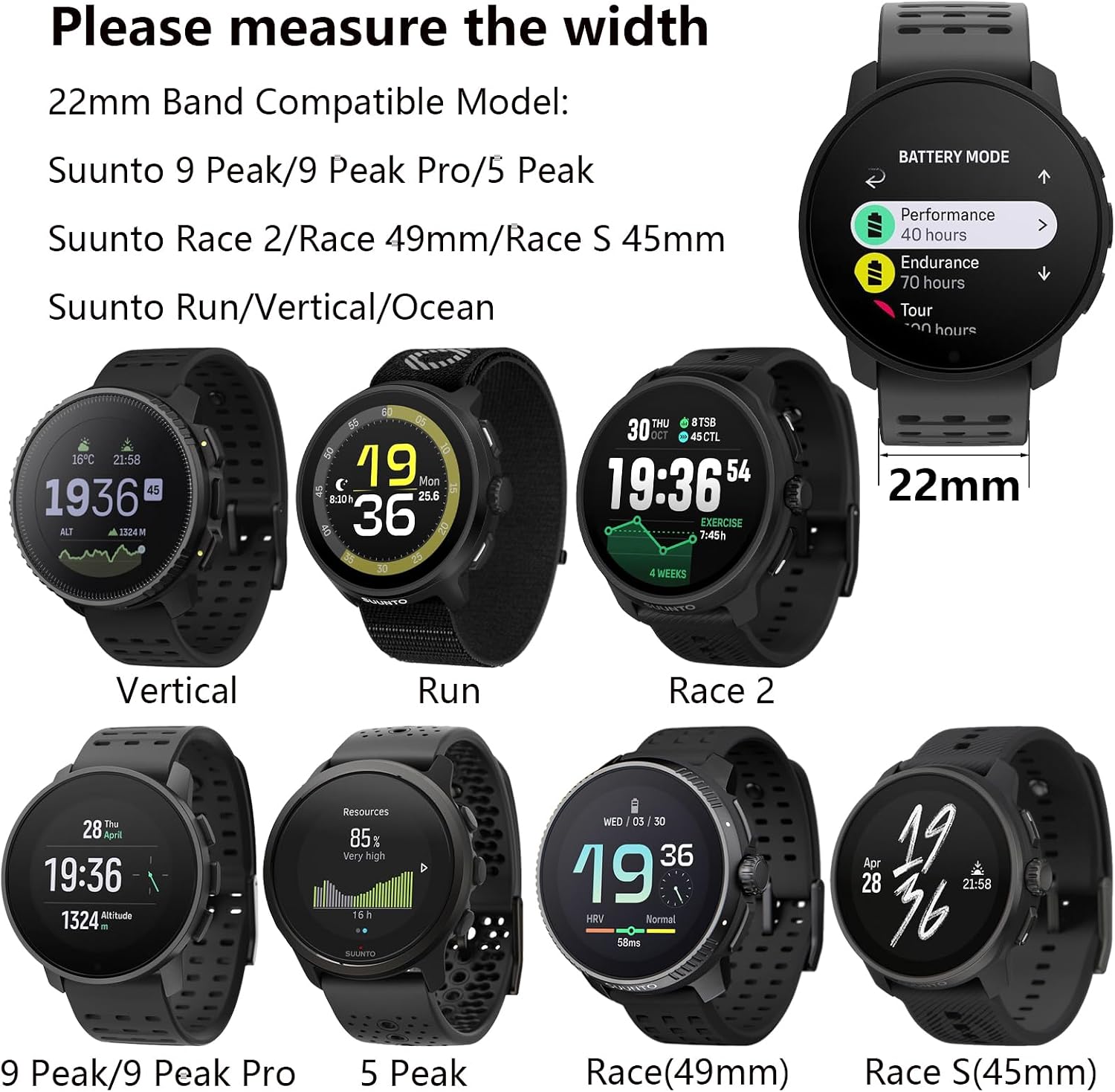 Silicone Watch Band 22mm Compatible with Suunto Race 2/Race 49mm/Race S 45mm/9 Peak/9 Peak Pro/5 Peak Sport Replacement for SUUNTO Run/Vertical/Ocean Strap for Men Women image 3