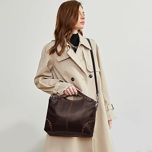 Miniatura 3 de Heshe Monederos y bolsos de cuero genuino vintage para mujer bolso cruzado con asa superior bolso de hombro para mujer Negro, Coffee