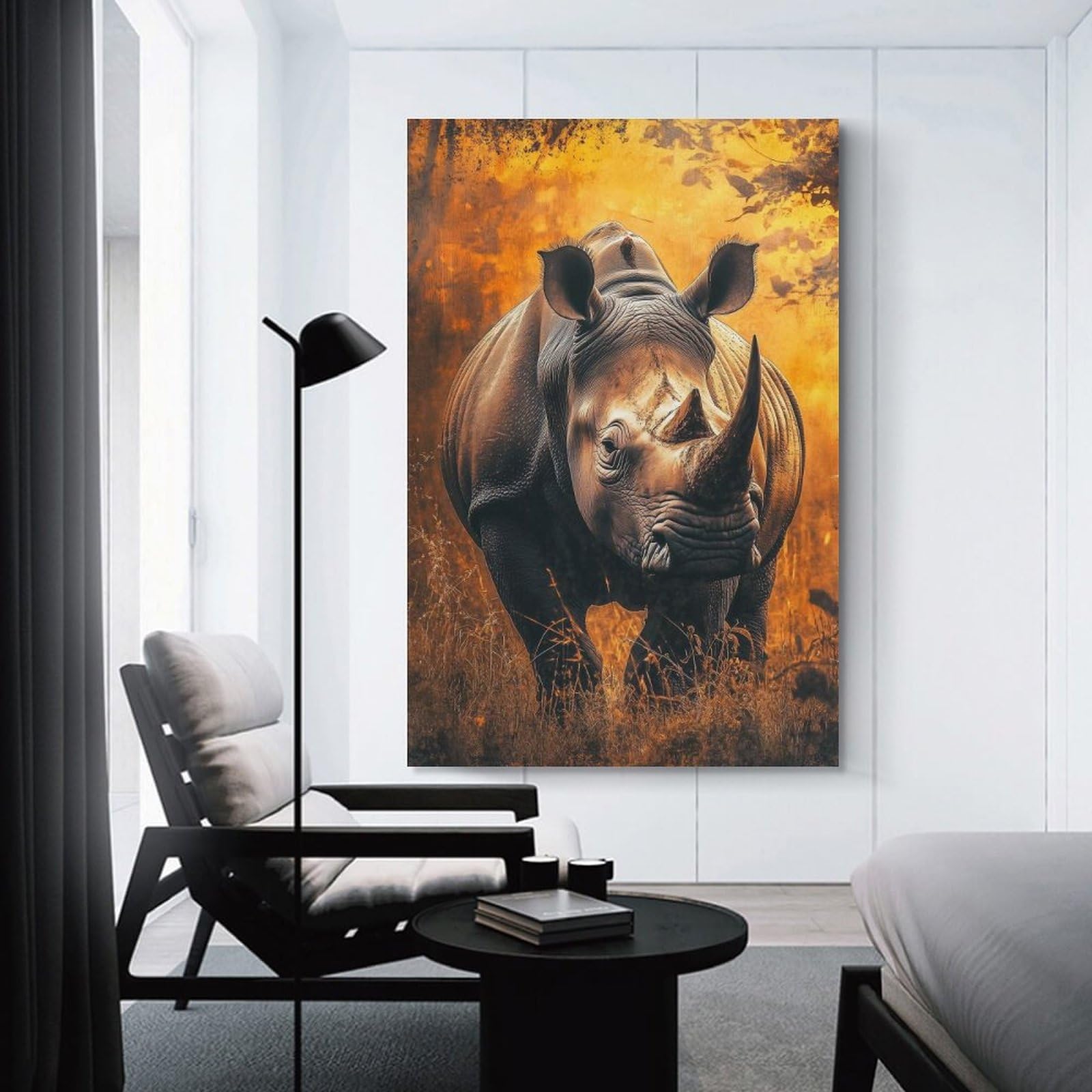 Junmoney Unframe-Style-8 White Rhino Portrait Canvas Wall Decor, 20X30inch(50X75cm), For Flats, Guest Rooms Or Compact Rooms, Decorative Canvas Decor For Home Updates