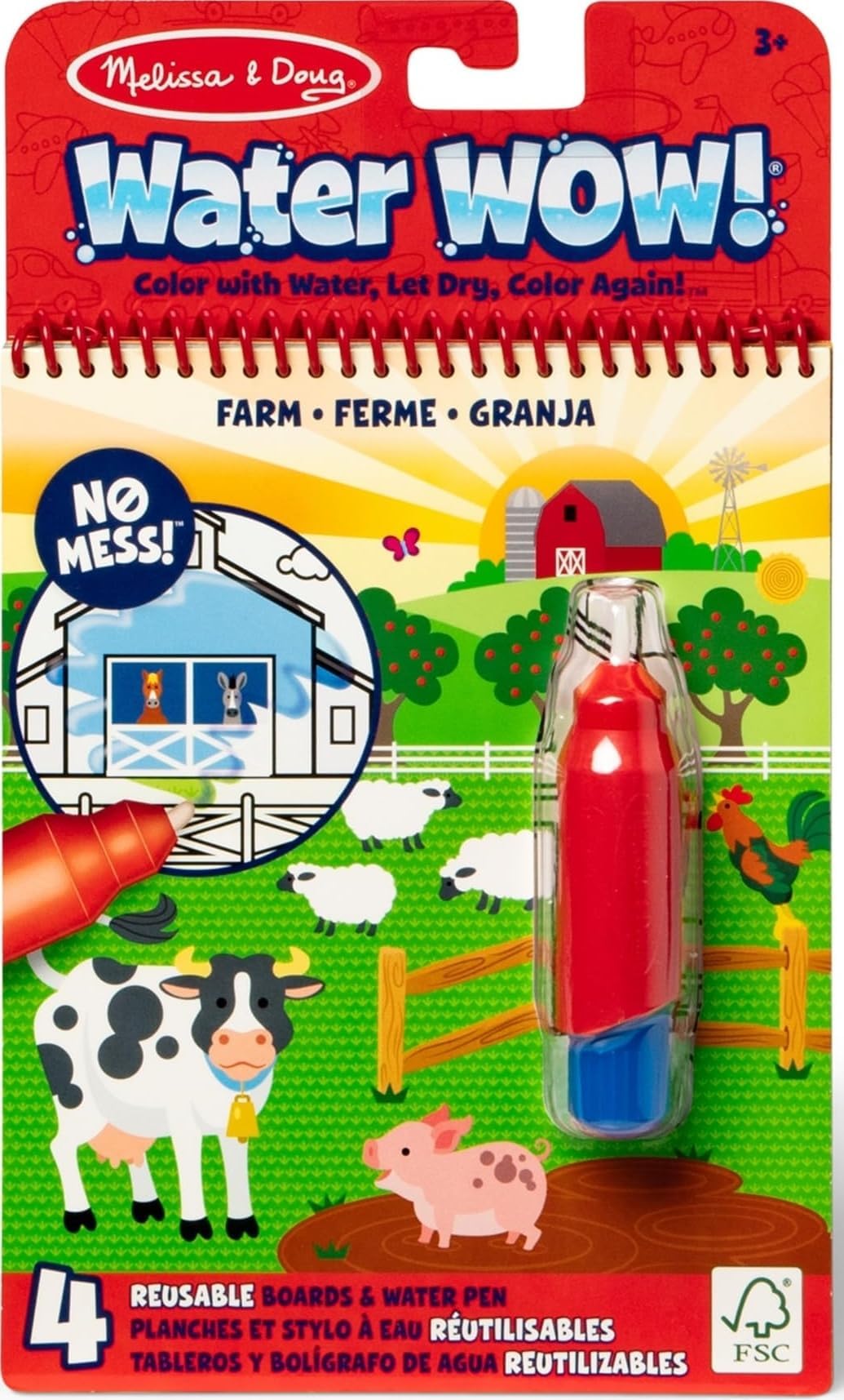 Melissa & Doug Water Wow! Mess Free Coloring Book, Reusable Water-Reveal Activity Pad, On The Farm, Travel Toys, Party Favors, for Toddlers & Kids Ages 3+
