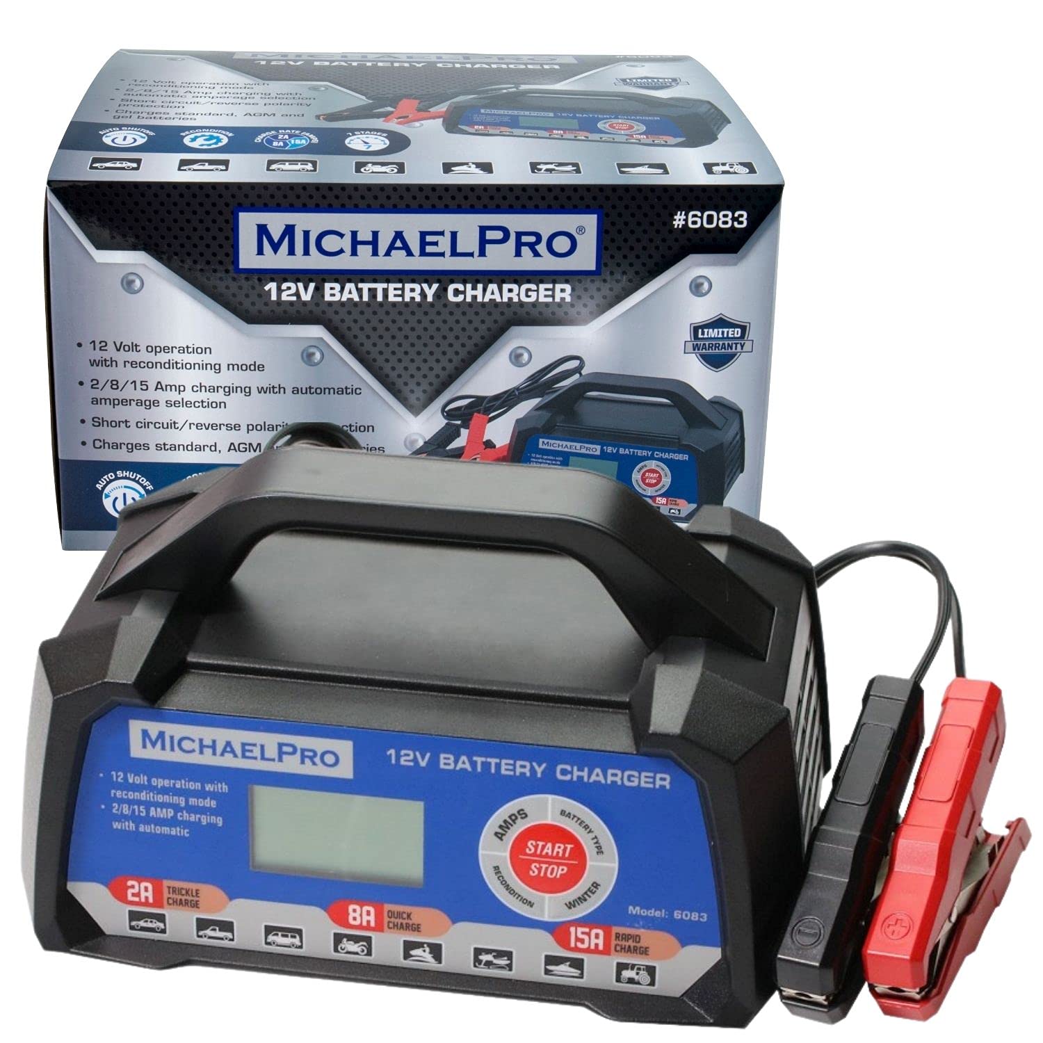 Buy MichaelPro Automotive Smart Battery Charger 12V 2/8/15A Automatic Trickle Quick Rapid