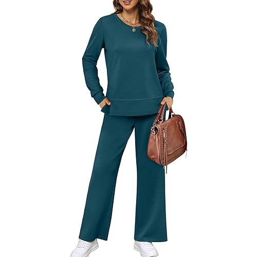 XIEERDUO Women's 2 Piece Lounge Sets Side Slit Outfits Wide Leg Tracksuit Comfy Loungewear Fashion Sweatsuit S-3XL