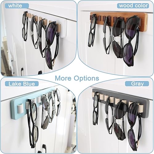 Miniatura 2 de FINDAMAZE Organizador de lentes de sol de madera para almacenamiento de lentes de sol montado en la pared, exhibidor de gafas, decoración del