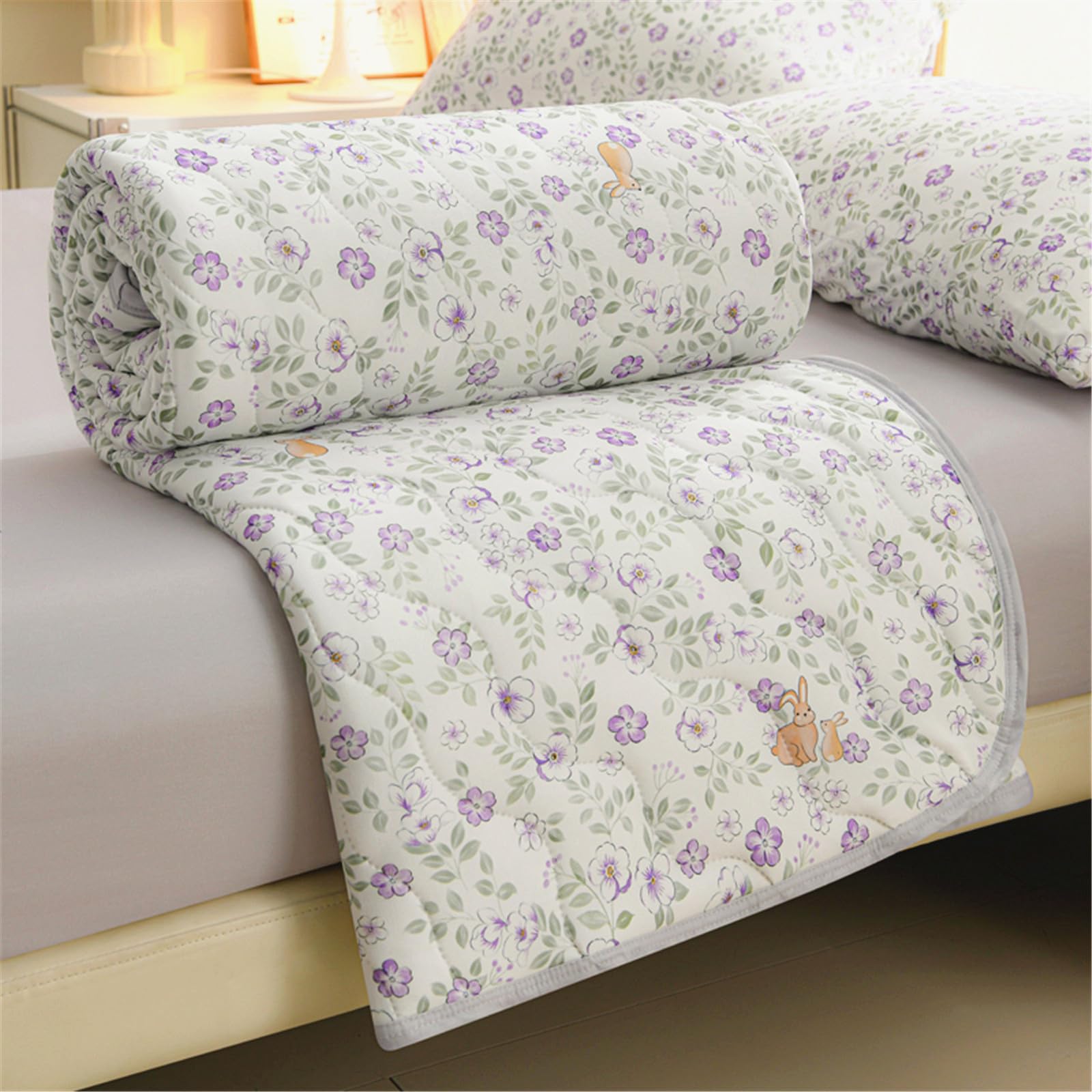 Odot Colchas Cama 90/135/150 Modernas para Verano y Entretiempo, Moderno Flores Colcha Bouti Reversible Multiusos Cubrecama Suave y Transpirable Colchas Acolchado (Púrpura,150x200cm)