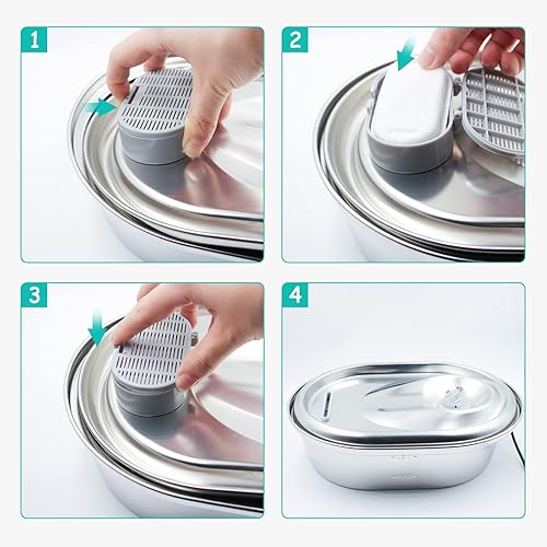 Miniatura 3 de Monsin Filtros de fuente de agua para gatos de acero inoxidable de 67 onzas2 litros de flujo de agua ajustable para mascotas, paquete de 4 filtros