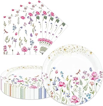 Wildflower Paper Plates and Napkins 40PCS Floral Cake Plates
