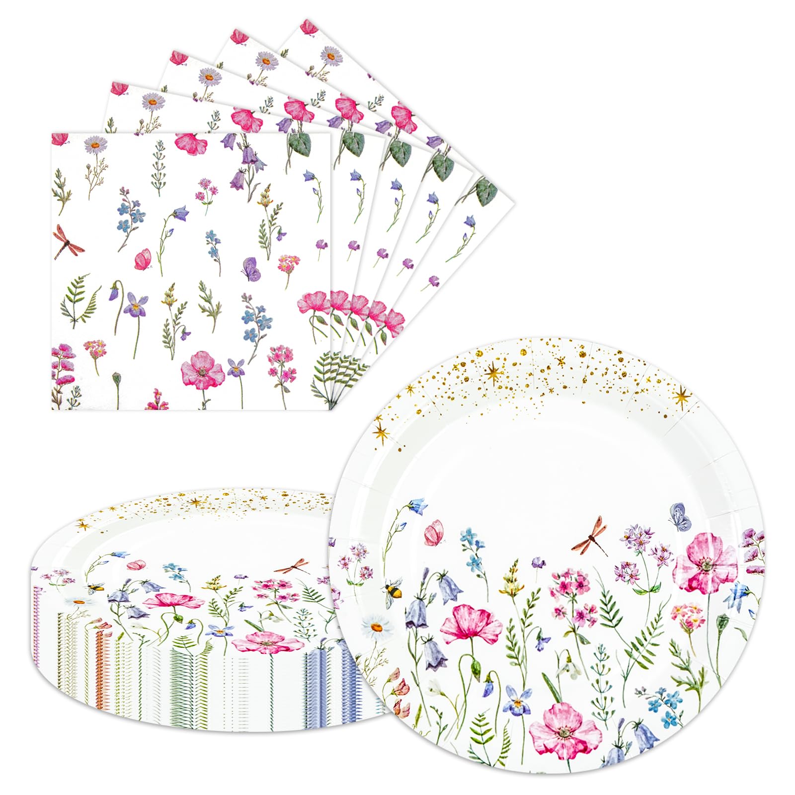 LDFDRT 7 inch Wildflower Paper Plates and Napkins 40 pcs Floral Birthday Party Decorations Cake Dessert Tableware Set Party Supplies for 20 Guests