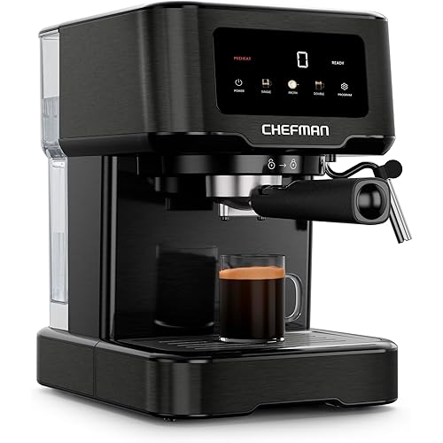 Chefman CraftBrew Espresso Machine, 15-Bar Pump Digital Espresso Maker w/Steam Wand for Latte & Cappuccino, Compact Espresso Coffee Machine w/ 1.5L Removable Water Reservoir - Black