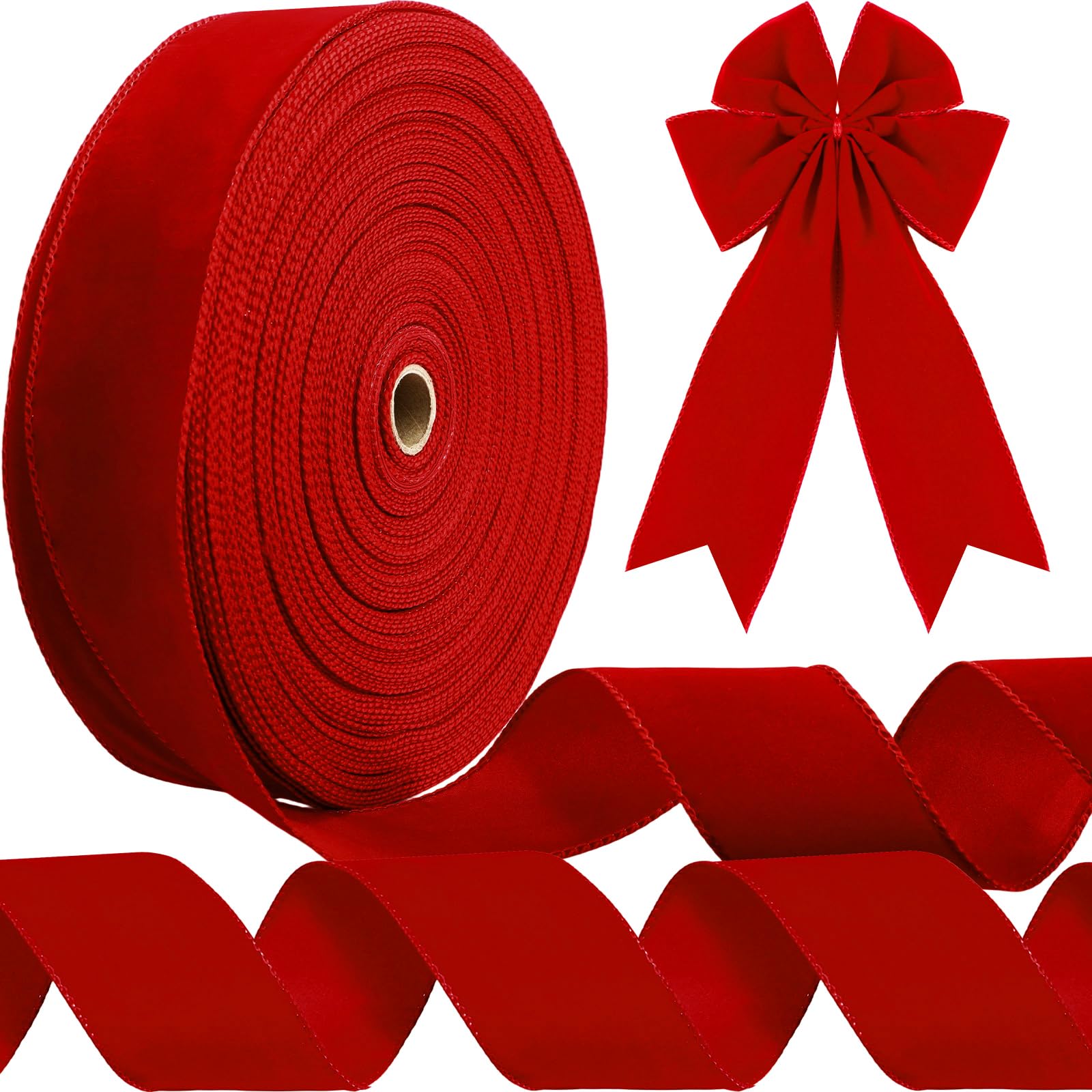 Syhood Ruban de velours de Noël avec bord doré imperméable pour décoration de couronne de Noël, nœuds, décorations florales (6,3 cm x 91,4 m, écarlate)