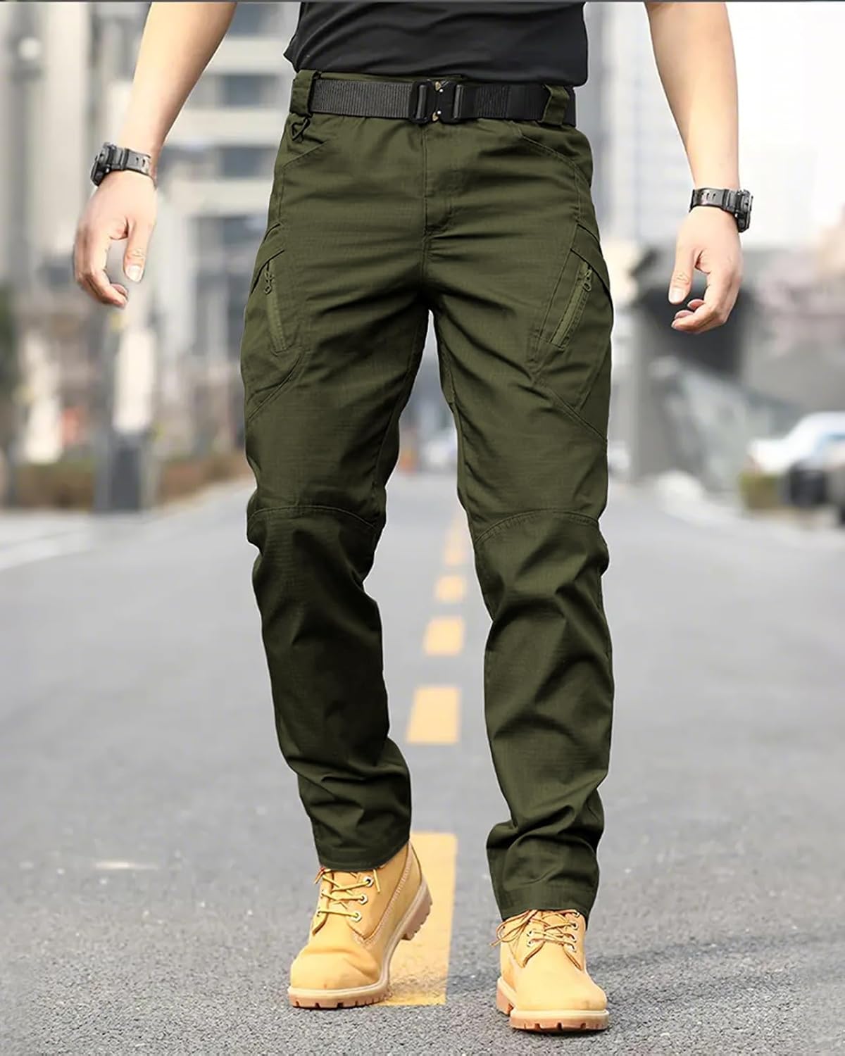 Men's Work Cargo Pants Tactical Hiking Casual Water Resistant Ripstop Trousers for Outdoor with 6 Pockets(No Belt) - Image 3